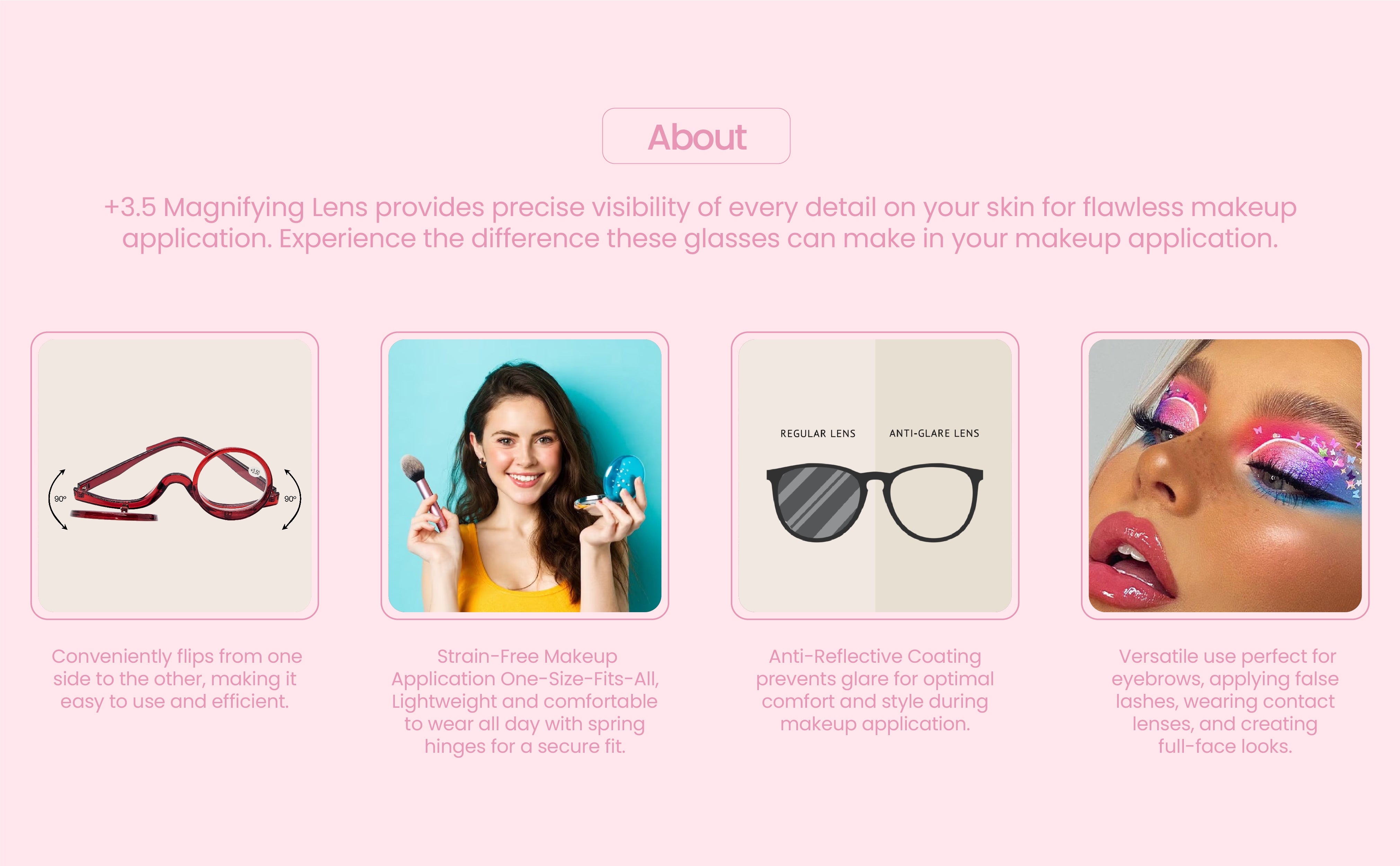 BOBI Makeup Glasses for Women | Flip Down Eye Makeup Glasses | Magnifying Cosmetic Spectacles with Pouch | Portable Makeup Readers | Scratch Resistant