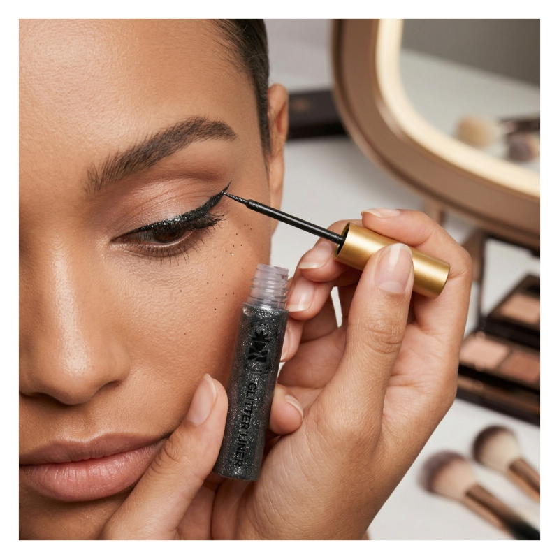 BOBI Glitter Eyeliner Black | Diamond Sparkle Finish | Waterproof Long Wear | Quick Dry Smudgeproof | Felt-Tip Precision | Cruelty-Free Paraben-Free-5ml