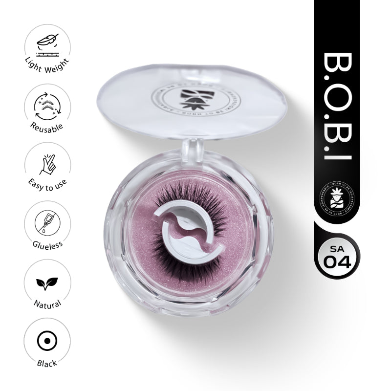 BOBI Self Adhesive Eyelashes SA04 Open Eye – Tapered Center Lift | Wide & Open-Eyed Look | Reusable | No Glue | Lightweight Wear