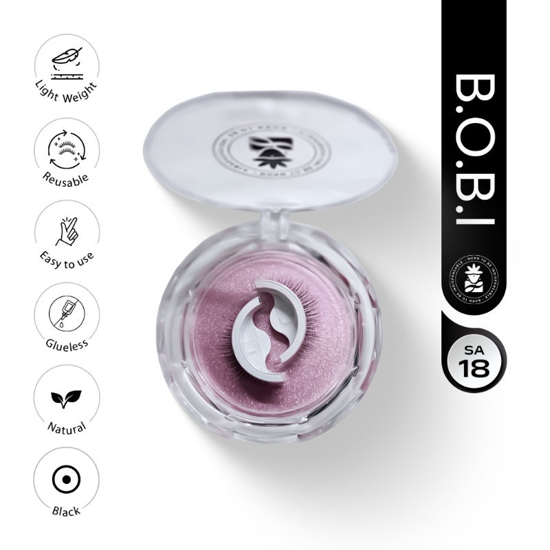 BOBI Self Adhesive Eyelashes SA18 Natural – Soft Lash Curve | Light Everyday Look | No Glue | Easy to Wear | Reusable