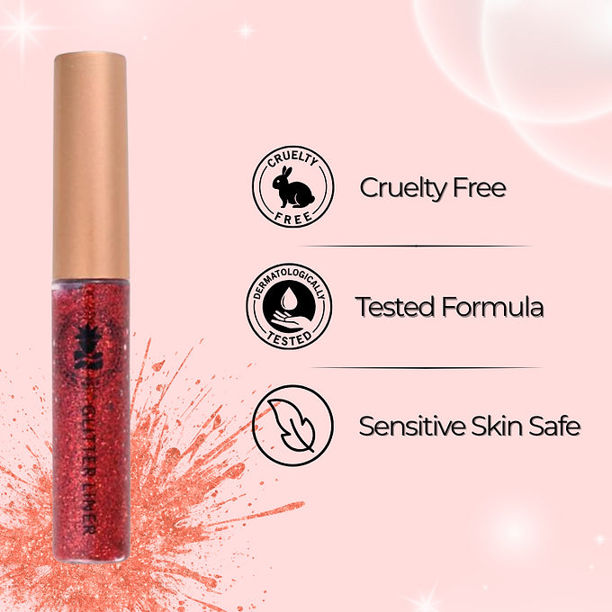 BOBI Glitter Eyeliner Red | Diamond Sparkle Finish | Waterproof Long Wear